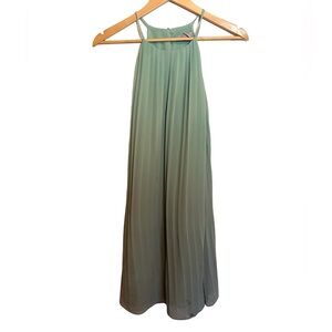 H&M Sage Green Pleated Midi Dress Flowy Halter Size L